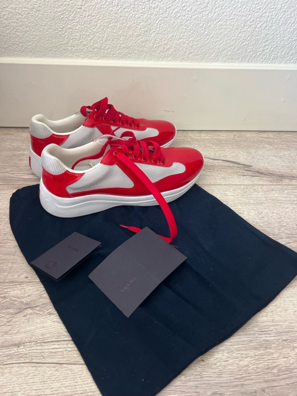 Prada Americas Cup Red and White Men's Patent Leather Sneakers sz 41 $925